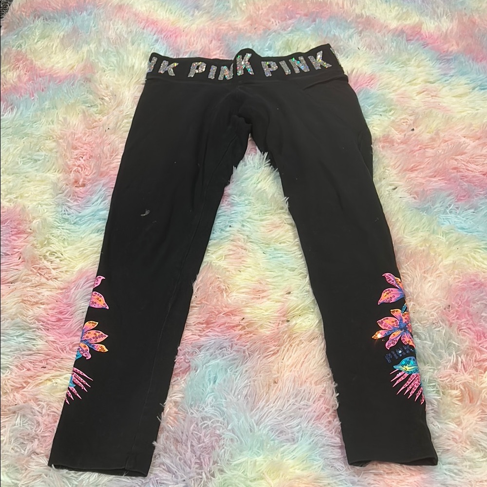 PINK Victoria's Secret Kids Black Leggings with Colorful Accents